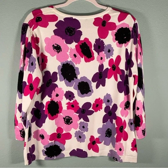 Elementz Women's Button Down Shirt - Pink, Purple, Black Floral - Picture 3 of 10